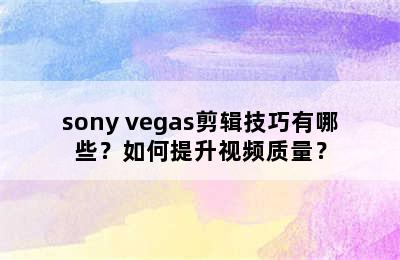 sony vegas剪辑技巧有哪些？如何提升视频质量？